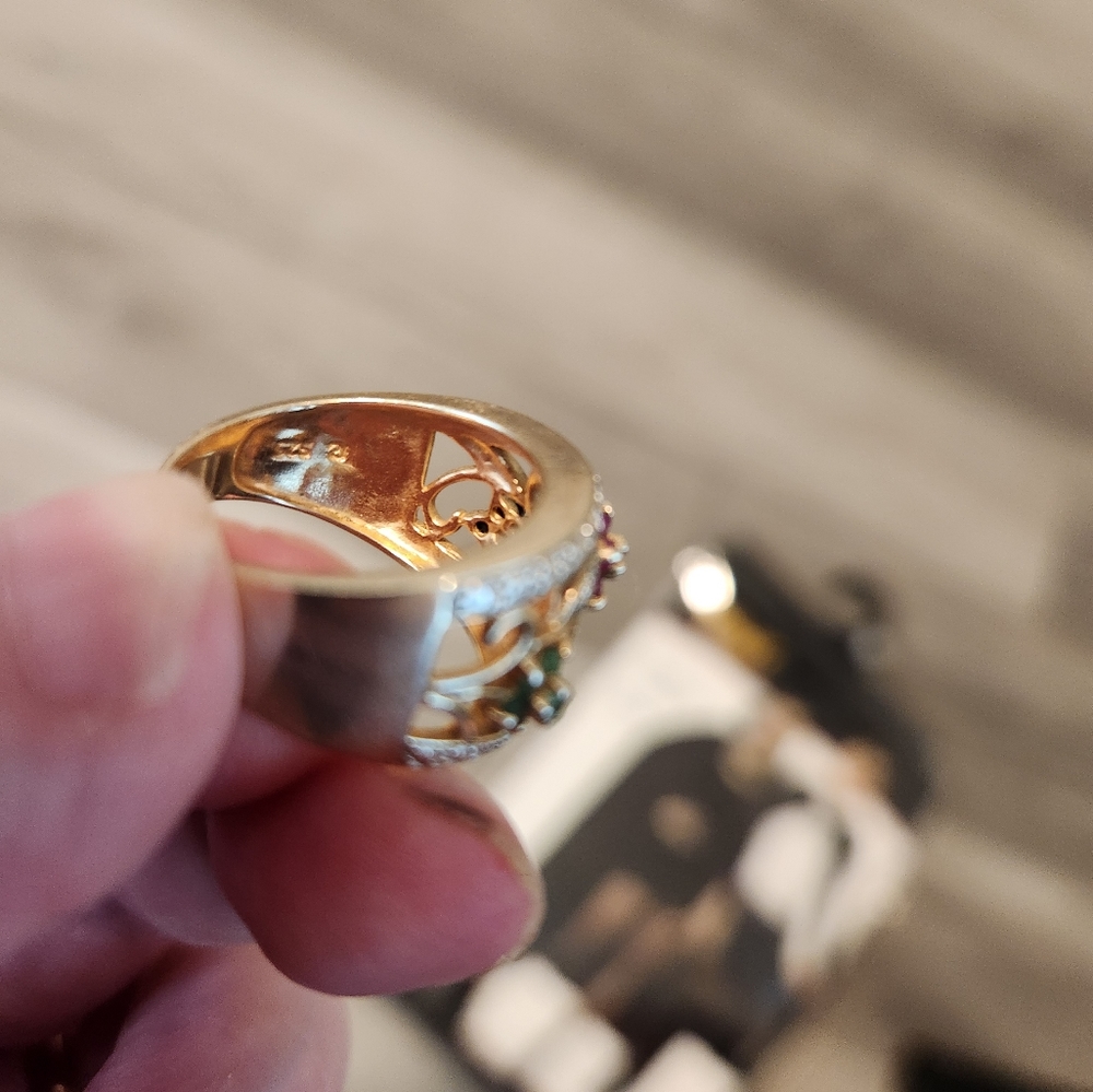 Filigree Multi-Stone Ring Sapphire, Ruby, Peridot… - image 2